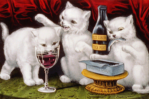 Three Jolly Kittens at the Feast Currier and Ives - Wooden Jigsaw Puzzles for Adults