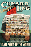 Cunard Line Cruise Vintage Travel Poster - Peaceful Wooden Jigsaw Puzzles