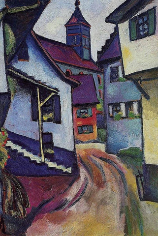 Street with Church in Kandern by August Macke - Peaceful Wooden Jigsaw Puzzles