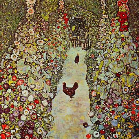 Garden Path with Chickens by Gustav Klimt - Peaceful Wooden Jigsaw Puzzles
