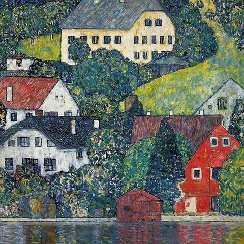 Houses In Unterach On The Attersee by Gustav Klimt - Peaceful Wooden Jigsaw Puzzles