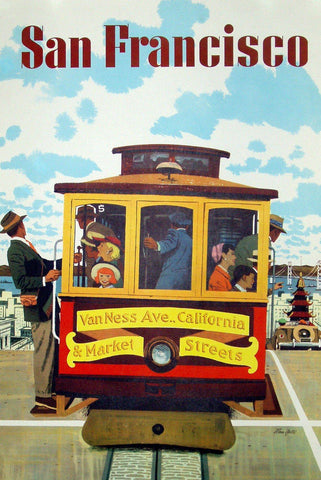 Vintage San Francisco Cable Car Travel Poster - Peaceful Wooden Jigsaw Puzzles